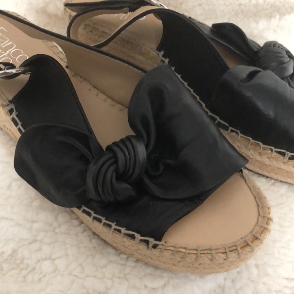 Women’s Franco Sarto Black Knot Leather Wedge Espadrille Open Sandals - Picture 4 of 10